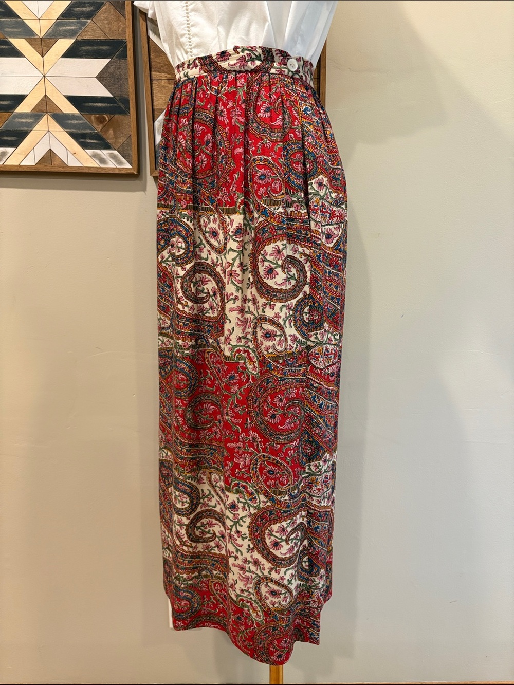Vintage Ralph Lauren Blue Label 90s Red Long Paisley Skirt size 4 - Picture 4 of 13